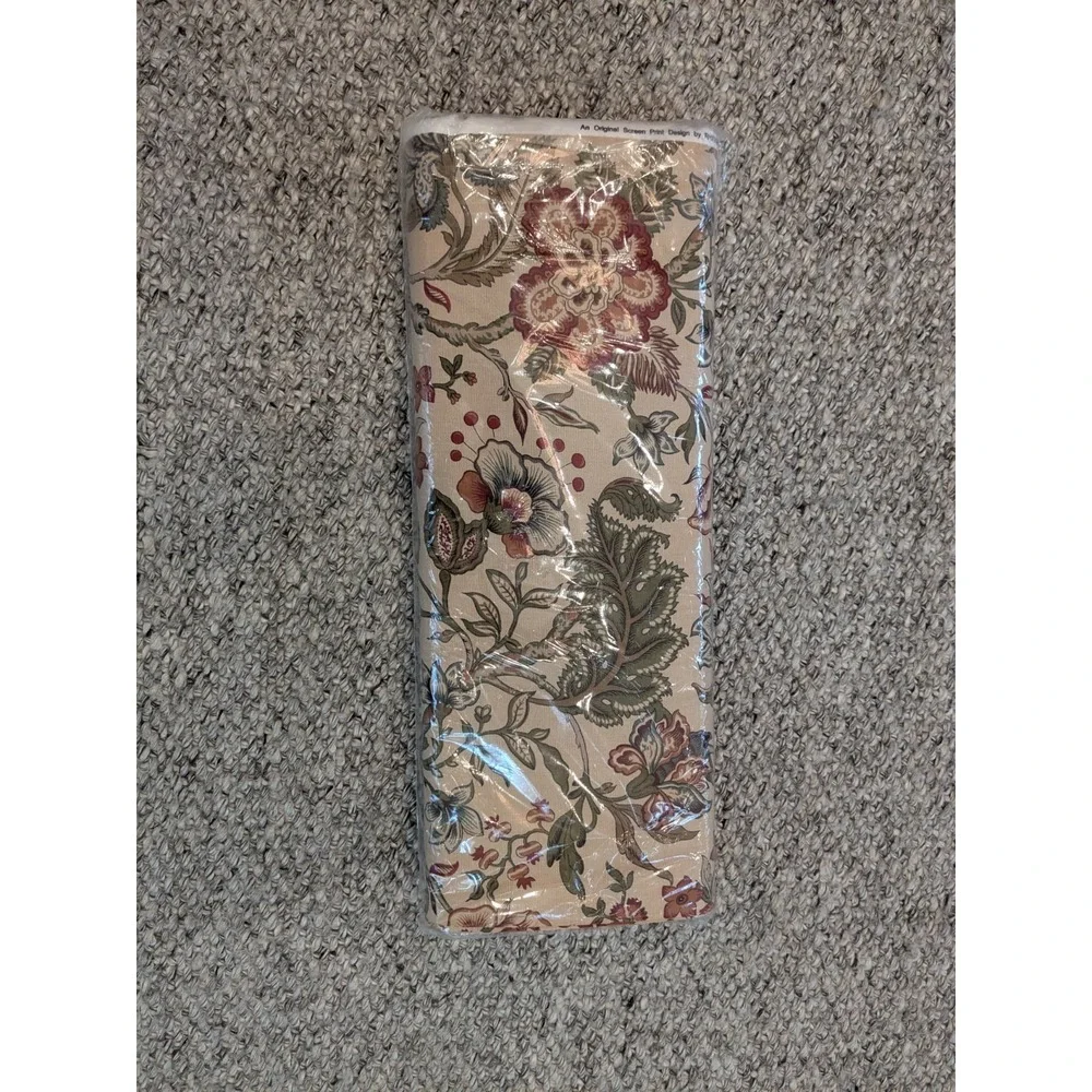 9 Yards Richloom Tan Cotton Canvas Floral Fabric Upholstery Decorator 44'' - Picture 2 of 4